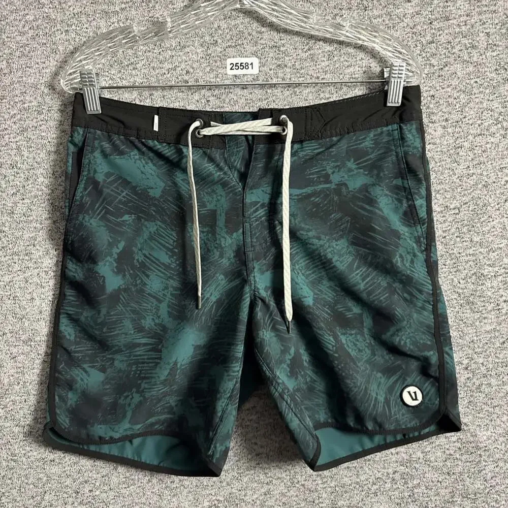 Vuori Men's Size 30 Black Green Polyester Cruise Boardshorts Summer Vacation 7